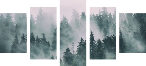 5-dílný obraz hory v mlze