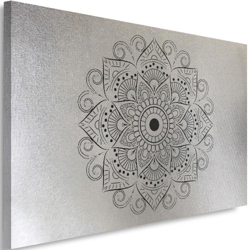 Obraz na plátně, Silver -cored Geometric Theme - Mandala