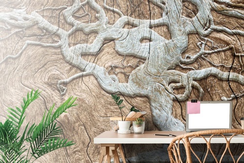 Samolepící tapeta abstraktní strom na dřevě v béžovém
