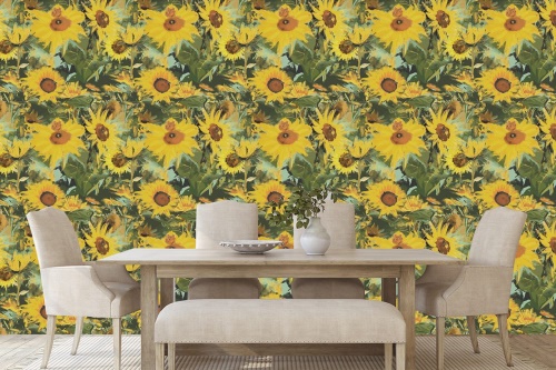 Tapeta slunečnice ve volné přírodě - 75x1000 cm