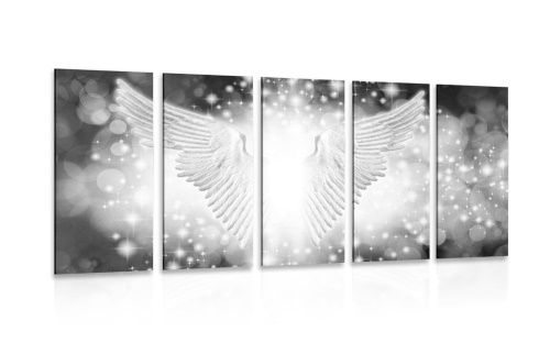 5-dílný obraz černobílé křídla s abstraktními prvky