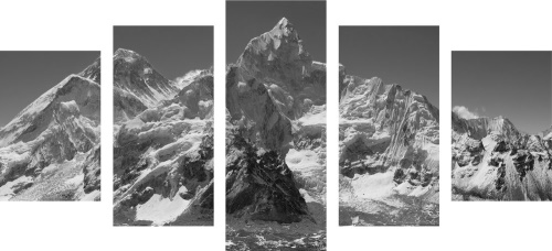 5-dílný obraz nádherný vrchol hory v černobílém provedení