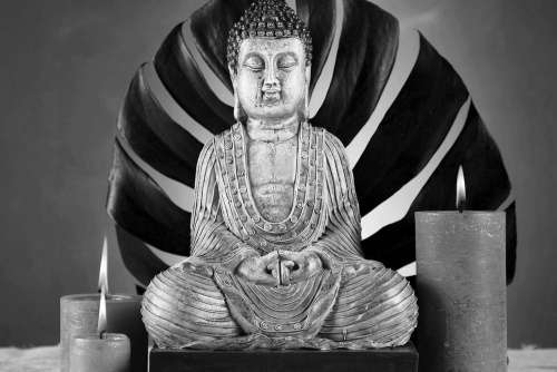 Obraz Budha s relaxačním zátiším v černobílém provedení