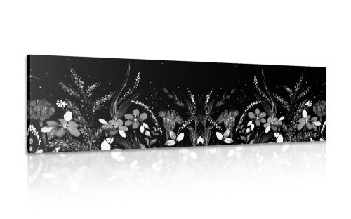 Obraz s květinovým ornamentem v černobílém provedení