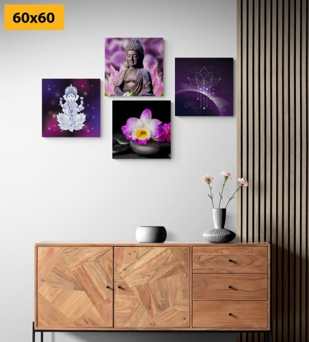 Set obrazů Feng Shui ve fialovém provedení