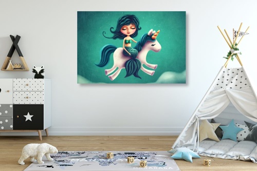 Obraz malá mořská panna s jednorožcem