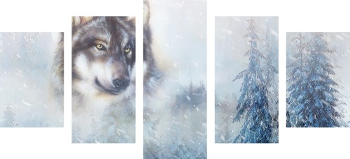 5-dílný obraz vlk v zasněžené krajině