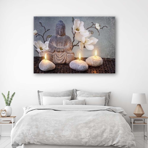 Obraz na plátně Buddha Grey Flowers Stone