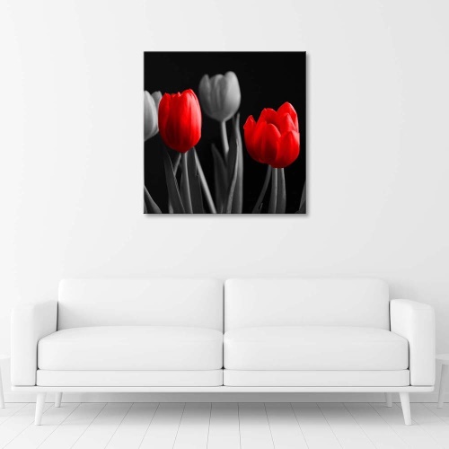 Obraz na plátně Květiny Tulipány Červená Šedá