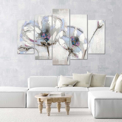 Obraz na plátně pětidílný Malované květiny Bílá