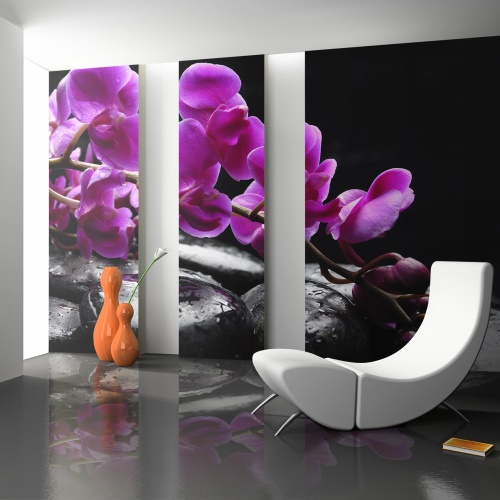 Fototapeta - Relaxing moment: orchid flower and stones