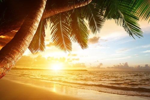 Obraz východ slunce na karibské pláži