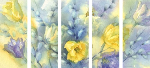 5-dílný obraz akvarelové žluté tulipány