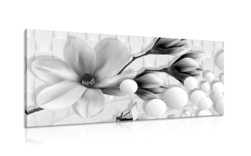 Obraz černobílá magnolie s abstraktními prvky