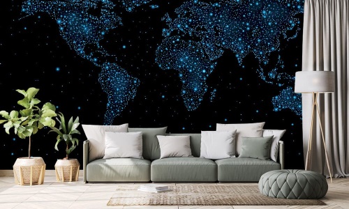 Samolepící tapeta mapa světa s noční oblohou