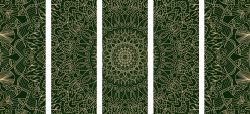 5-dílný obraz detailní ozdobná Mandala v zelené barvě