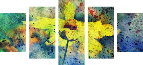 5-dílný obraz žlutý květ s vintage nádechem