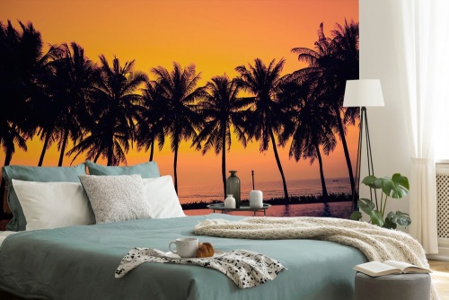 Samolepící tapeta západ slunce nad palmami