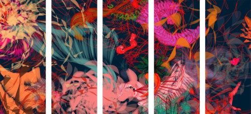 5-dílný obraz květiny v abstraktním pojímání