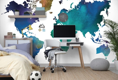 Samolepící tapeta barevná mapa světa v akvarelovém provedení