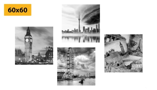 Set obrazů tajuplná města v černobílém provedení