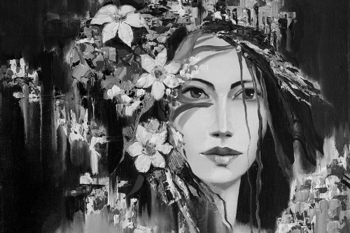 Samolepící tapeta černobílá originální malba ženy