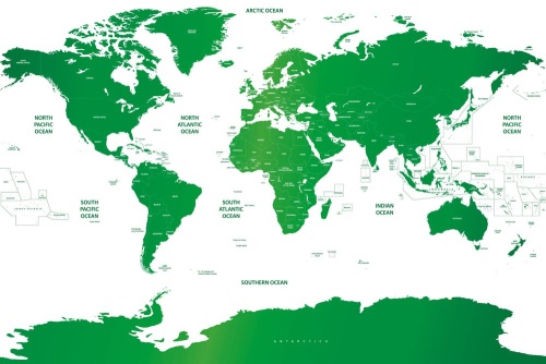 Samolepící tapeta mapa světa s jednotlivými státy v zelené barvě