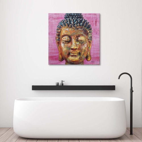 Obraz na plátně Buddha na pozadí Růžové zenové lázně