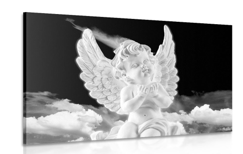 Obraz černobílý pečlivý andílek na nebi