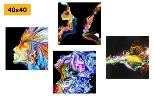Set obrazů barevná abstrakce na černém pozadí
