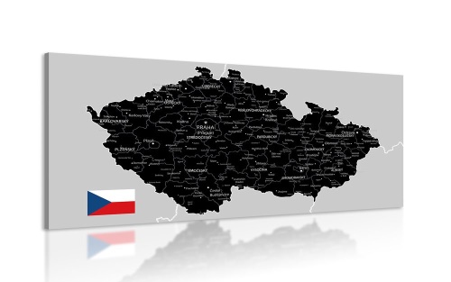 Obraz černo-šedá mapa Česka s vlajkou