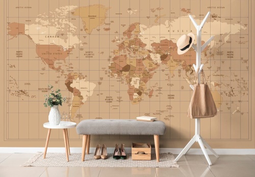 Samolepící tapeta mapa světa v béžovém odstínu