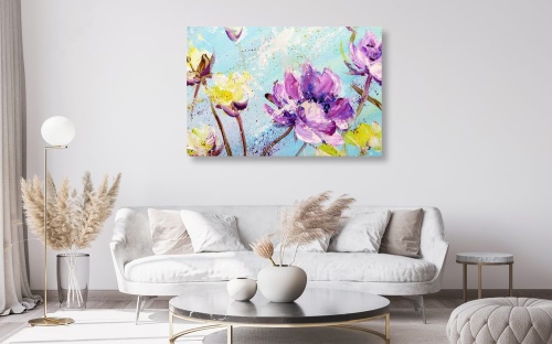 Obraz malované fialové a žluté květy