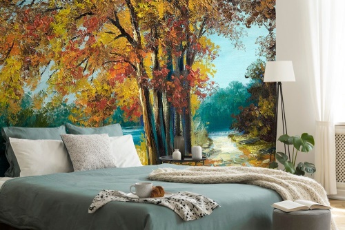 Tapeta malované stromy v barvách podzimu