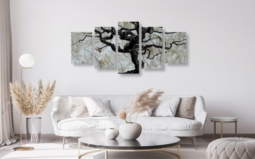 5-dílný obraz abstraktní strom na dřevě