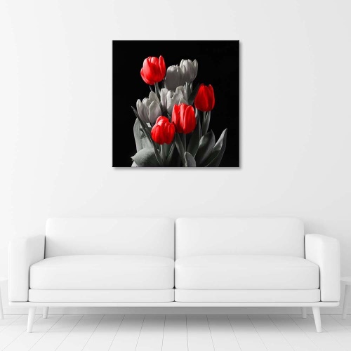 Obraz na plátně Tulipánové květiny Červená šedá