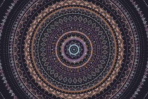 Samolepící tapeta Mandala se vzorem slunce ve fialových odstínech