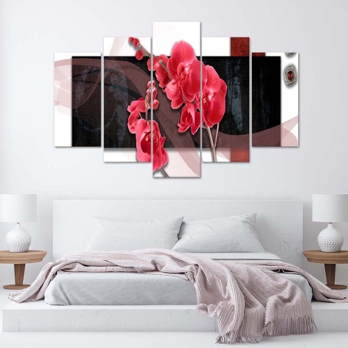 Obraz na plátně pětidílný Červená orchidej