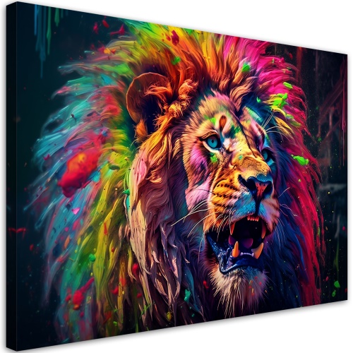 Obraz na plátně, Neonový lev Barevný