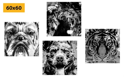 Set obrazů zvířata v černobílém provedení pop art stylu
