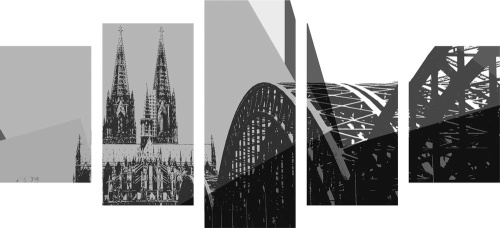 5-dílný obraz ilustrace města Kolín v černobílém provedení