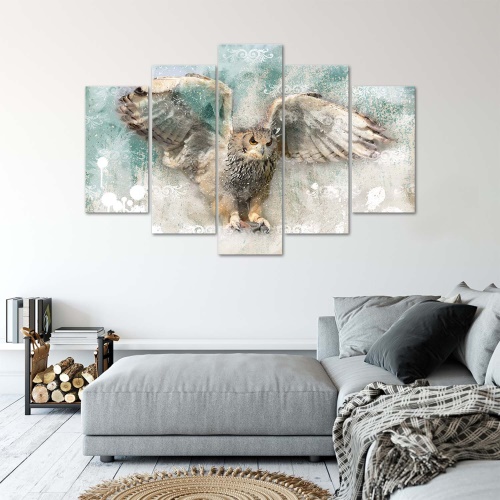 Obraz na plátně pětidílný 5 kusů Sova Ptáci Příroda Zvířata
