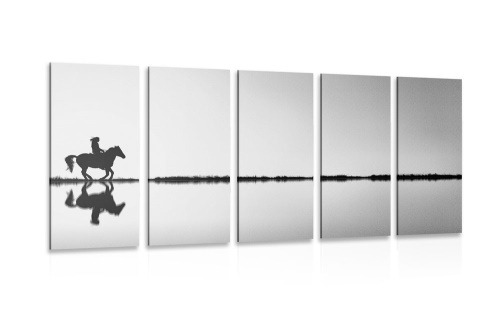 5-dílný obraz jezdec na koni v černobílém provedení