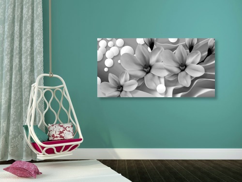 Obraz černobílá magnolie na abstraktním pozadí