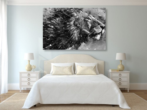 Obraz král zvířat v černobílém akvarely