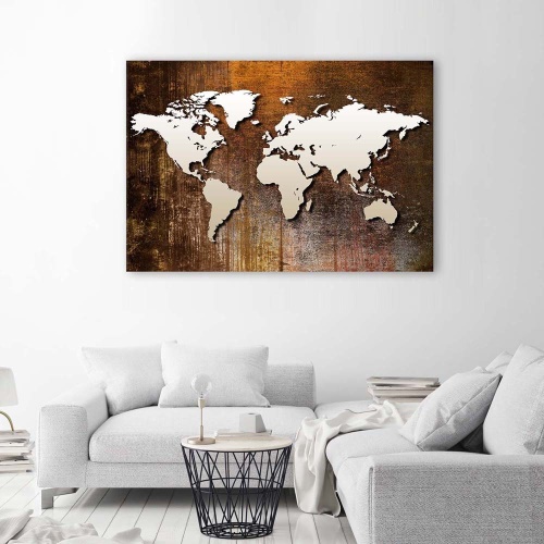 Obraz na plátně Mapa světa Kovová hnědá
