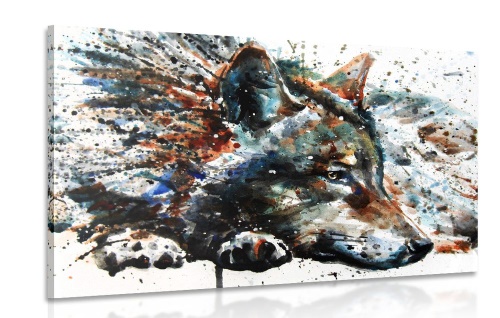 Obraz vlk v akvarelovém provedení