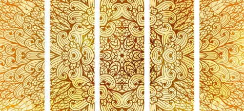 5-dílný obraz zlatá etnická Mandala