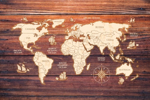 Samolepící tapeta mapa na dřevě