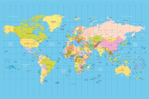Tapeta klasická mapa světa na modrém pozadí